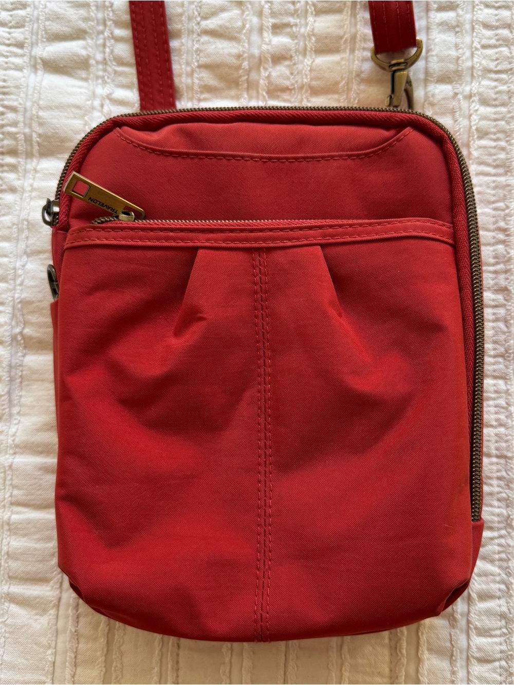 Travelon Signature Slim Day Travel Crossbody Bag, Anti-theft, Cayenne Red